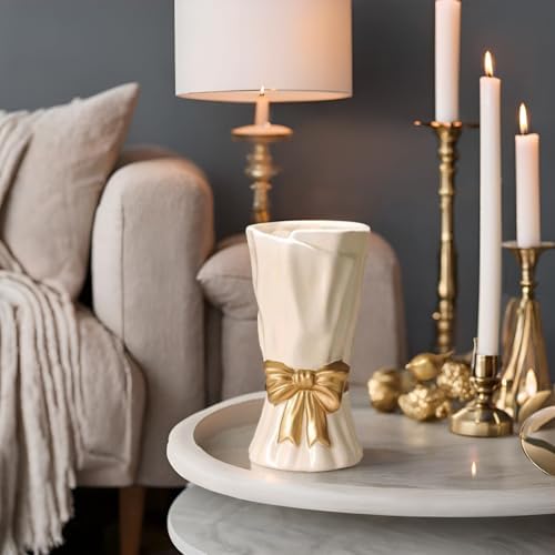 WLGRANJIA Bow Vase White Ceramic for Home Decor
