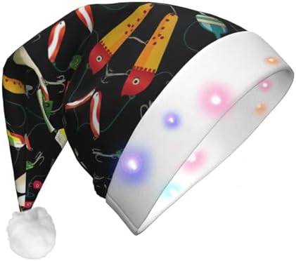 Fishing Lure Christmas Santa Hat Plush Light Up Funny Adult Hat