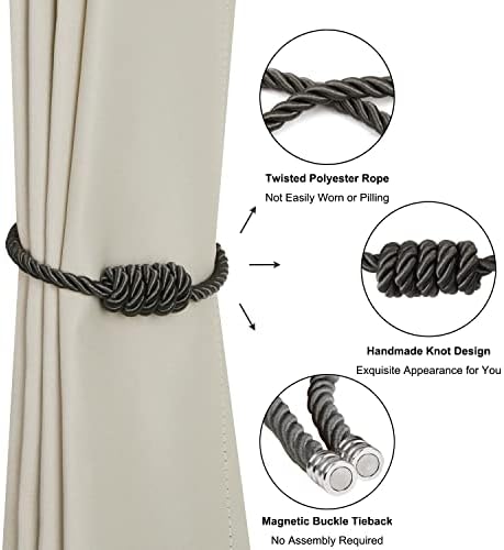 BEL AVENIR Magnetic Curtain Holdbacks 4 Pack Charcoal