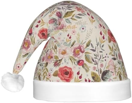 Flower Leaf Print Christmas Santa Hat Plush Light Up Funny Adult Party Hat
