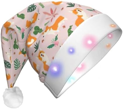 Small Corgi Print LED Santa Hat Plush for Adult