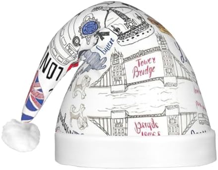I Love London Print LED Christmas Santa Hat Plush
