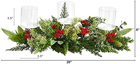 Nearly Natural 20in Holiday Christmas Candle Holder Table Arrangement