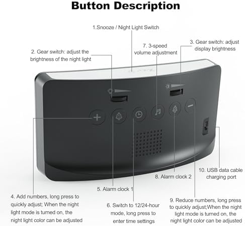 JUSTUP Table Digital Alarm Clock with Dual Alarm and Night Light