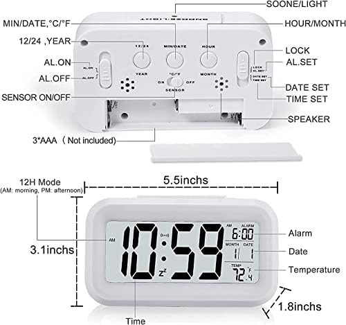 Hiseeyo Digital Alarm Clock with 43 Inch LED Display