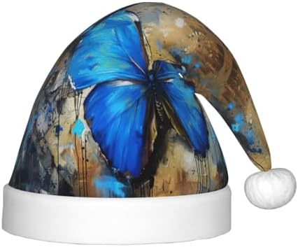 Blue Butterfly Print Christmas Santa Hat Small Size