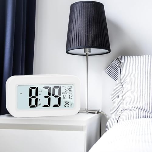 Hooporia White Digital Alarm Clock with LCD Screen and Snooze