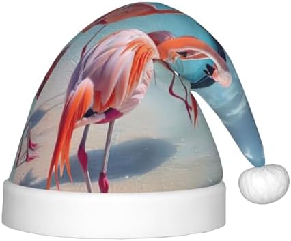 Flock of Pink Flamingos Christmas Santa Hat with Plush Rim