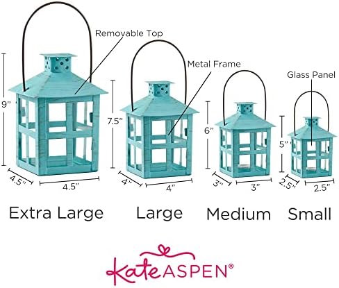 Kate Aspen Distressed Blue Mini Metal Lantern