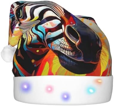 Abstract Animal Zebra Print Christmas Santa Hat Plush Light Up