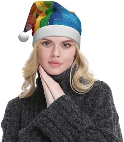 QINZHENG Personalized Santa Hat with Rainbow Print