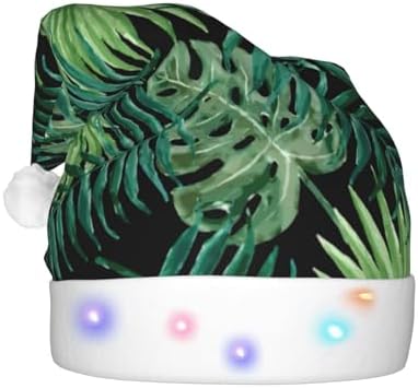 Transparent Palm Leaf Santa Hat Plush Light Up Christmas Headwear