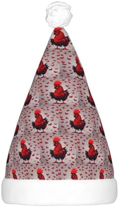 Red Chicken Print Christmas Santa Hat Plush LED Light Up Adult Party Hat