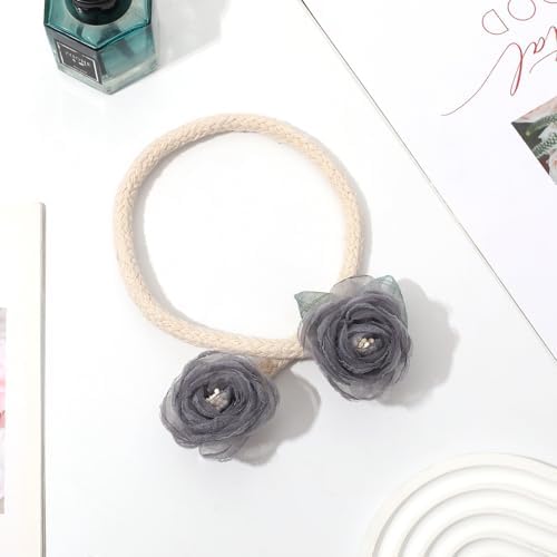 Handmade Artificial Rose Flower Curtain Holdbacks Gray