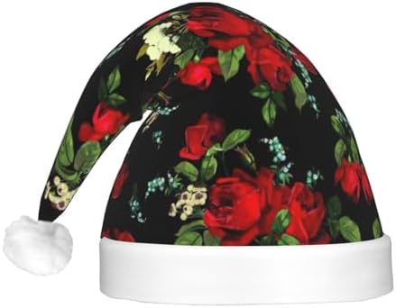 Beautiful Rose Print Christmas Santa Hat Plush Light Up Funny Adult Hat