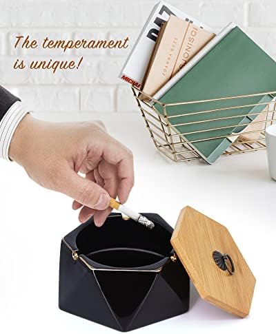 Pink Marble Ceramic Ash Tray with Lid for Home and Office