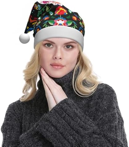 QinZheng Personalized Santa Hat with Skull and Flowers Print