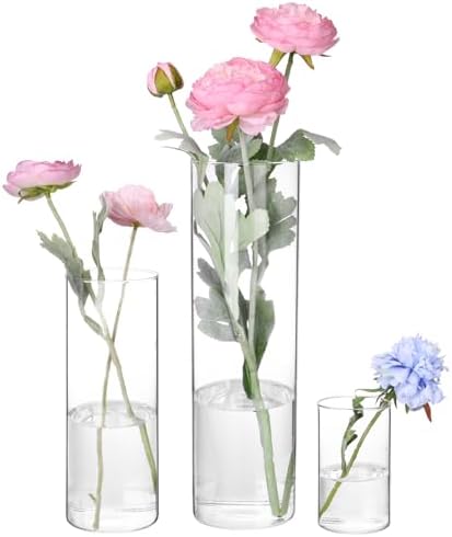 Fixwal 3 Pack Clear Glass Cylinder Vases 4 8 12 Inch