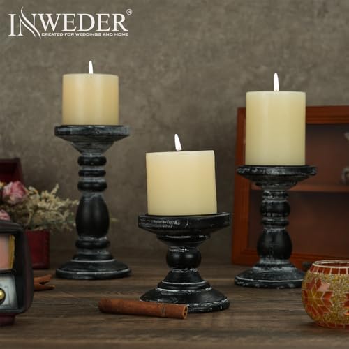 Inweder 3Pcs Rustic Black Candle Holders for Pillar Candles