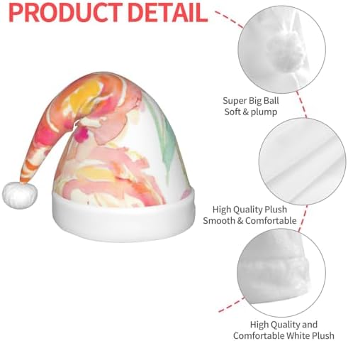 Peach Peony Print Christmas Santa Hat Small Size