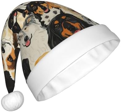 Dogs Print Christmas Santa Hat Plush Funny Adult Party Hat