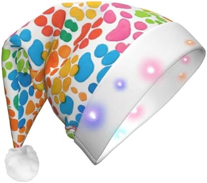 Bear Paw Print Christmas Santa Hat Plush Light Up Funny Adult Hat