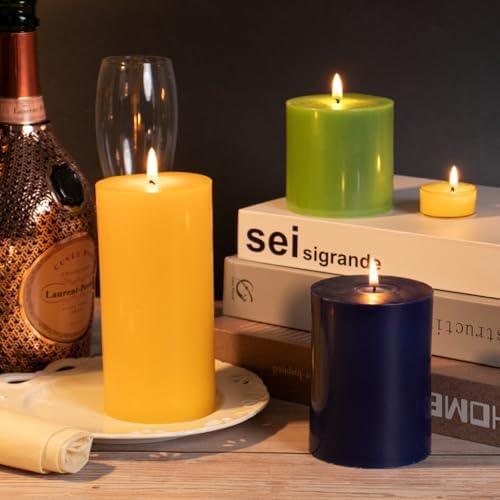 KONNI Navy Blue Pillar Candles Set of 3 3x4