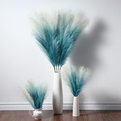 GAOMON 4pcs Gradient Blue Faux Pampas Grass Decor