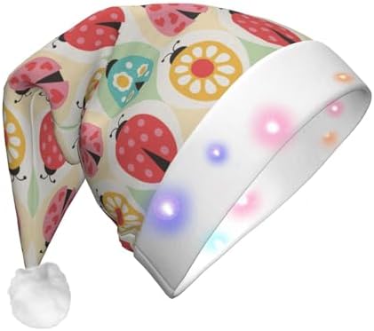 Ladybugs Cartoon Christmas Santa Hat Plush Light Up for Adults