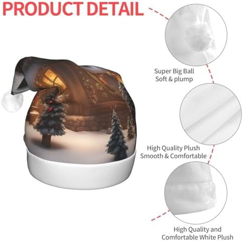 QINZHENG Christmas Village House 3 Print LED Santa Hat for Adults