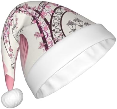 QINZHENG Romantic Paris Butterfly Print Santa Hat for Women