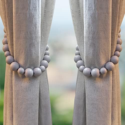 Wood Bead Curtain Tiebacks Set of 4 Boho Style