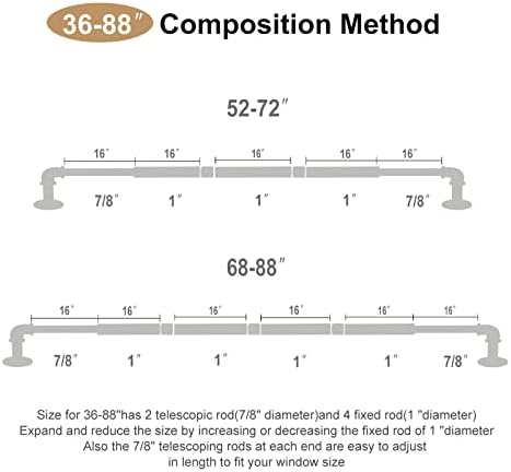 OLV Black Industrial Curtain Rods 48-84 Inch