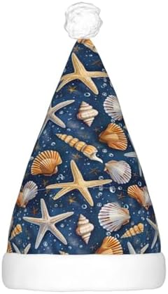 Starfish Seashell Pattern Light Up Santa Hat for Adults