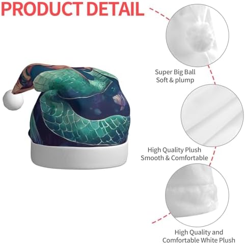 QINZHENG Mermaid Print Santa Hat for Women