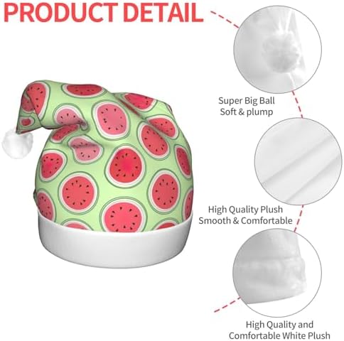 Watermelon Green Christmas Santa Hat Plush Light Up Adult Headwear