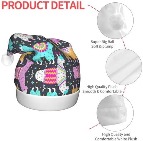 Indian Alpaca Print Christmas Santa Hat Plush LED Light Up for Adults