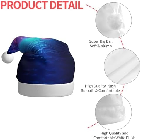HD Pretty Galaxy Print Christmas Santa Hat Plush for Adults