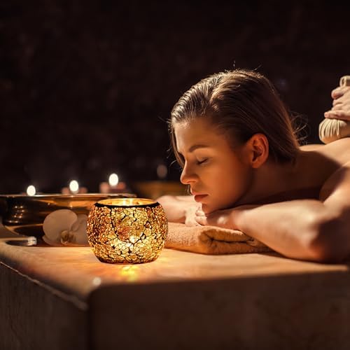 Scented Candle Holder Mosaic Glass Tea Light Holder Amber