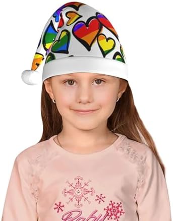 Rainbow Colored Gay Pride Hearts Christmas Santa Hat