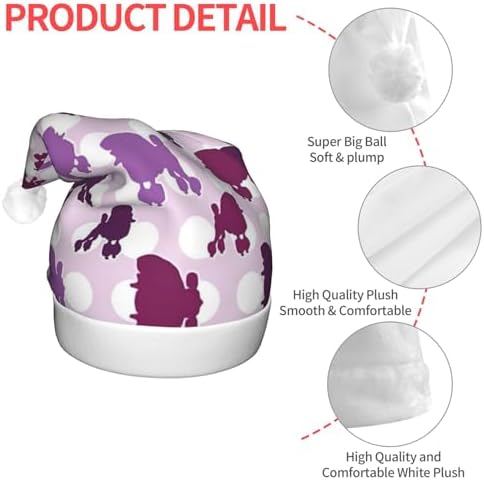 Purple Poodle Polka Dot Christmas Santa Hat for Adults