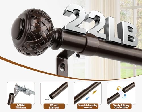 TONIAL Curtain Rod 32 to 120 Inches Bronze Adjustable Single Rods