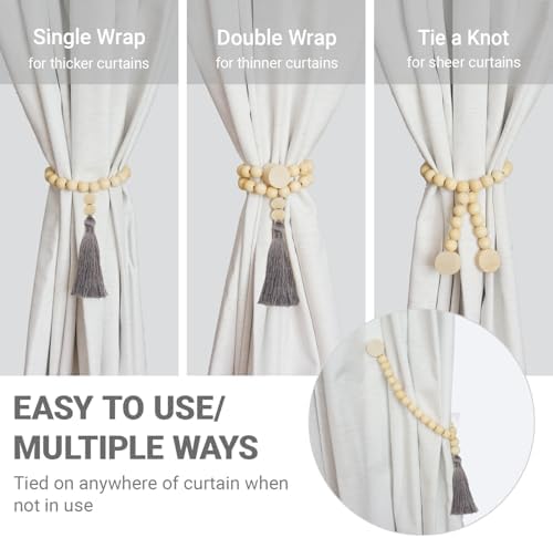Magnetic Tassel Curtain Tiebacks - Set of 4 Grey