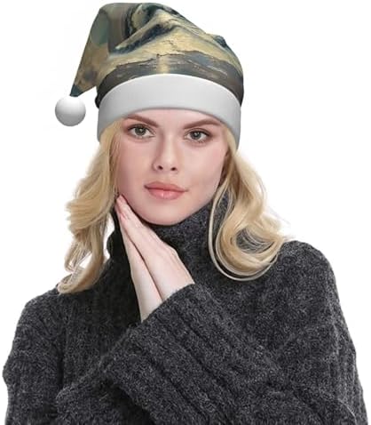 Moon and Sea Print Christmas Santa Hat Plush for Adults