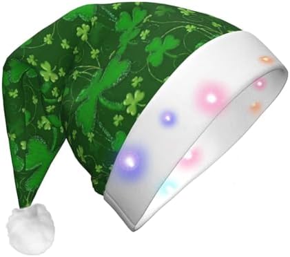 St Patricks Day Glitter Print LED Christmas Hat for Adults