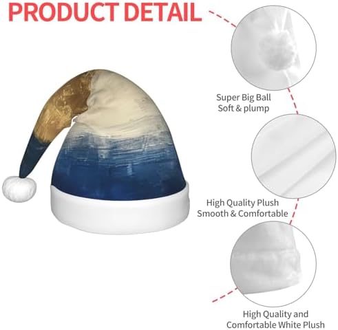 Gold Blue White Print Christmas Santa Hat Small Size