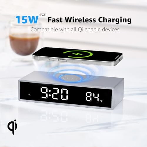 OhM-ega Digital Alarm Clock with 15W Wireless Charging