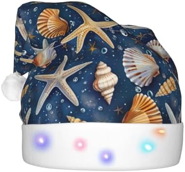 Starfish Seashell Pattern Light Up Santa Hat for Adults