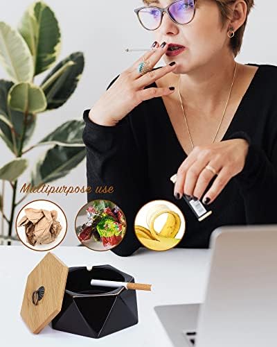 Pink Marble Ceramic Ash Tray with Lid for Home and Office