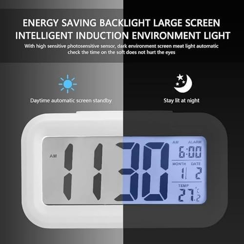Hooporia White Digital Alarm Clock with LCD Screen and Snooze